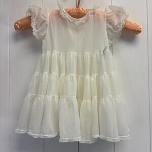 Vintage Infant Girl Delicate Tiered Christening Slip Dress Dainty Lace Victorian